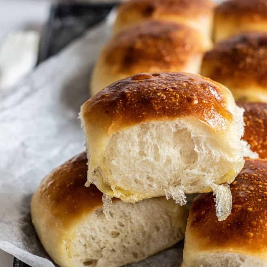 A stack of dinner rolls