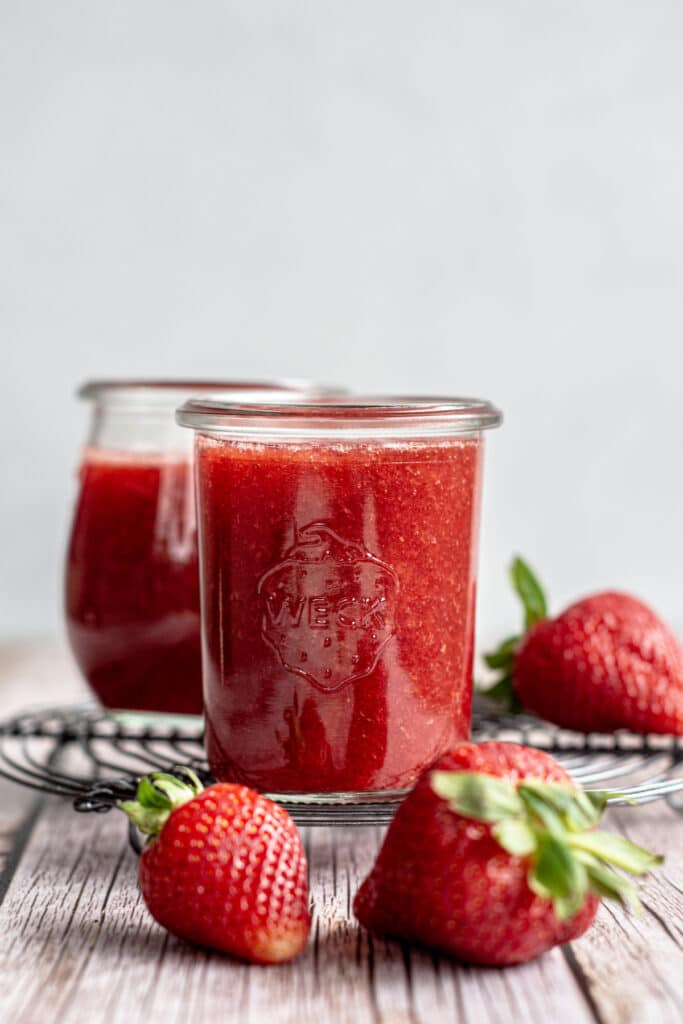 strawberry coulis in jars