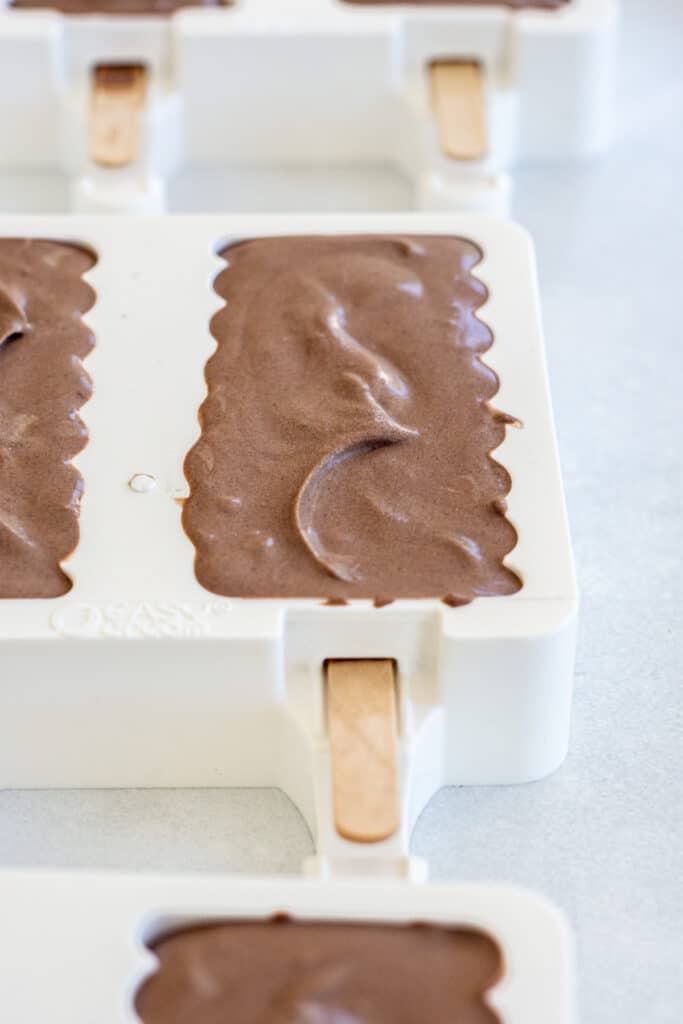 chocolate ice cream in popsicle moulds