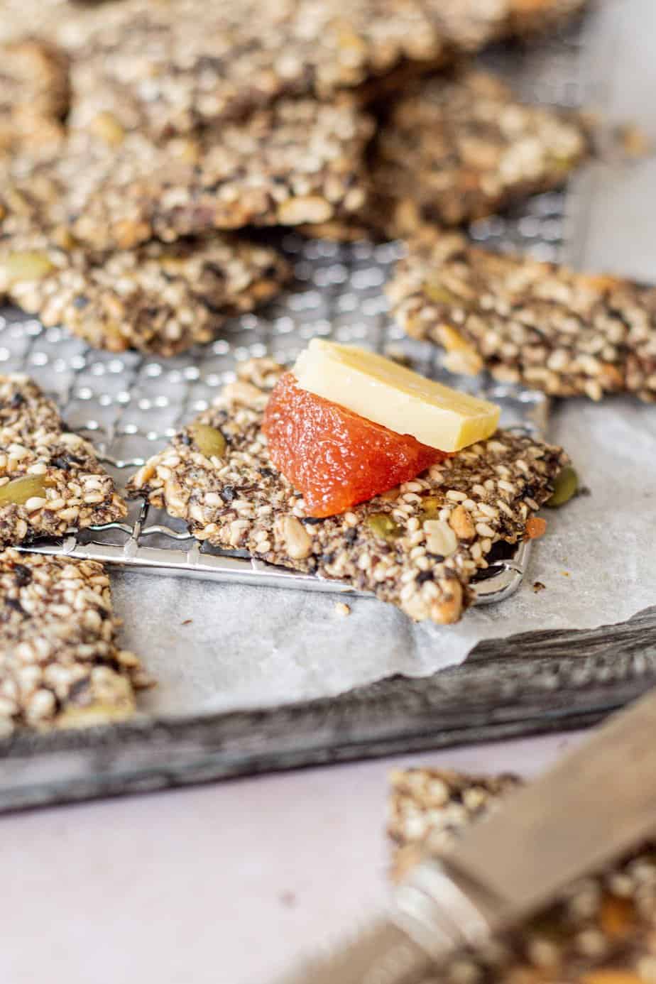 seed cracker with quince paste on it.